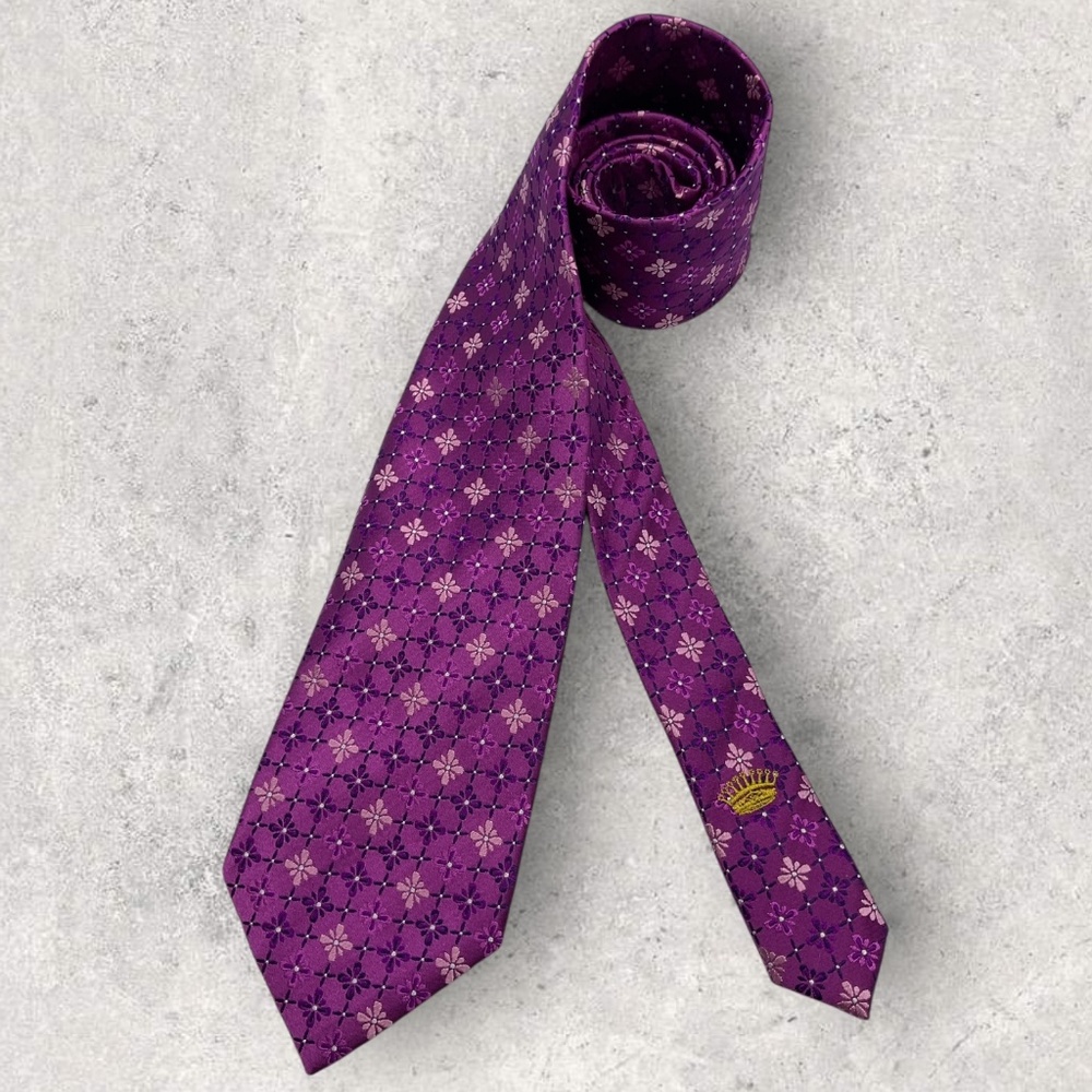 COUNTESS MARA Purple/Pink Geometric Floral Silk LUXURY Tie HANDMADE